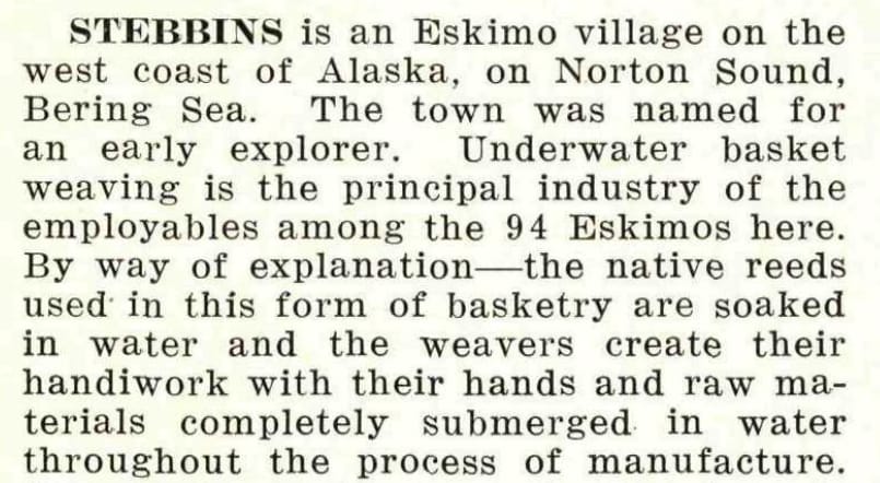 A magazine clipping describing literal native underwater basket weaving.